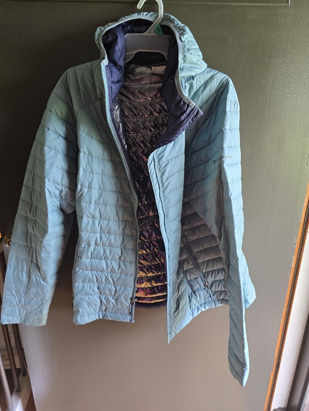 Columbia Light Blue Quilted Packable Hooded Jacket